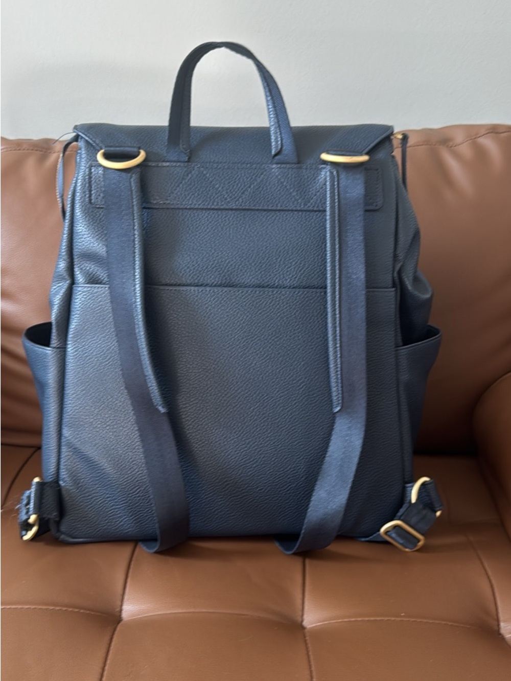 Freshly Picked Blue Leather Diaper Backpack - Picture 2 of 3